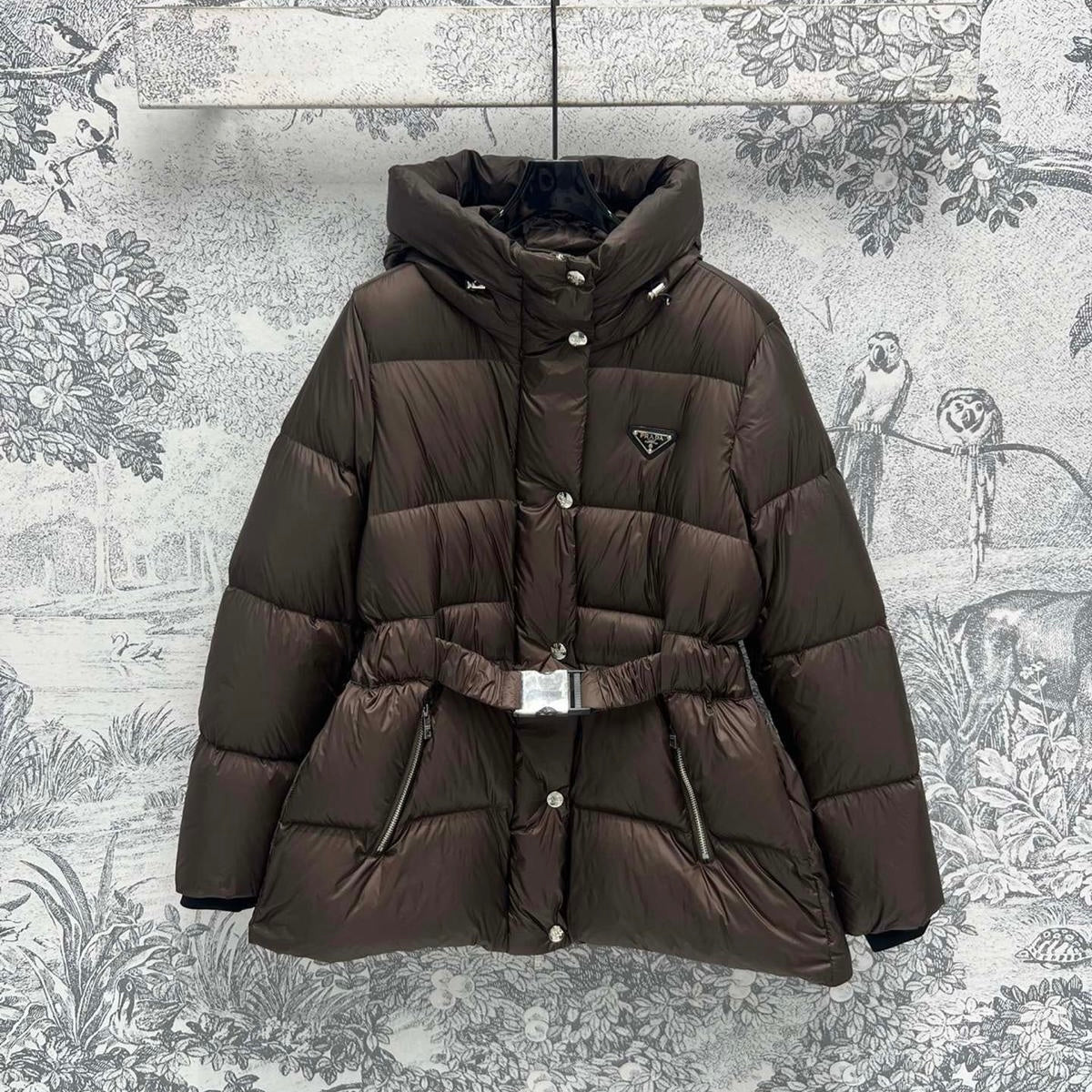 Womens prada coat with fur collar cheap