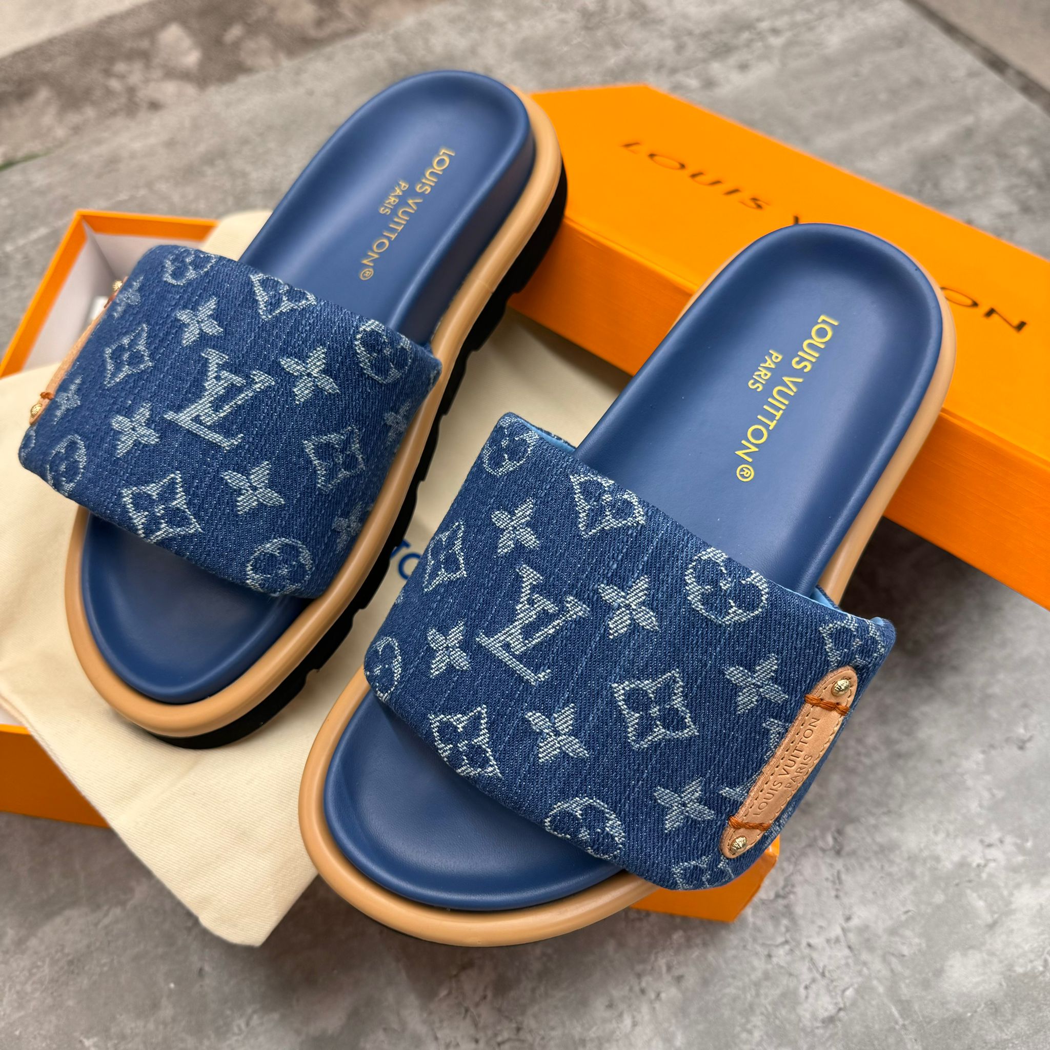 LOUIS VUITTON - DENIM PILLOW SLIDES - BLUE (PRE-ORDER)