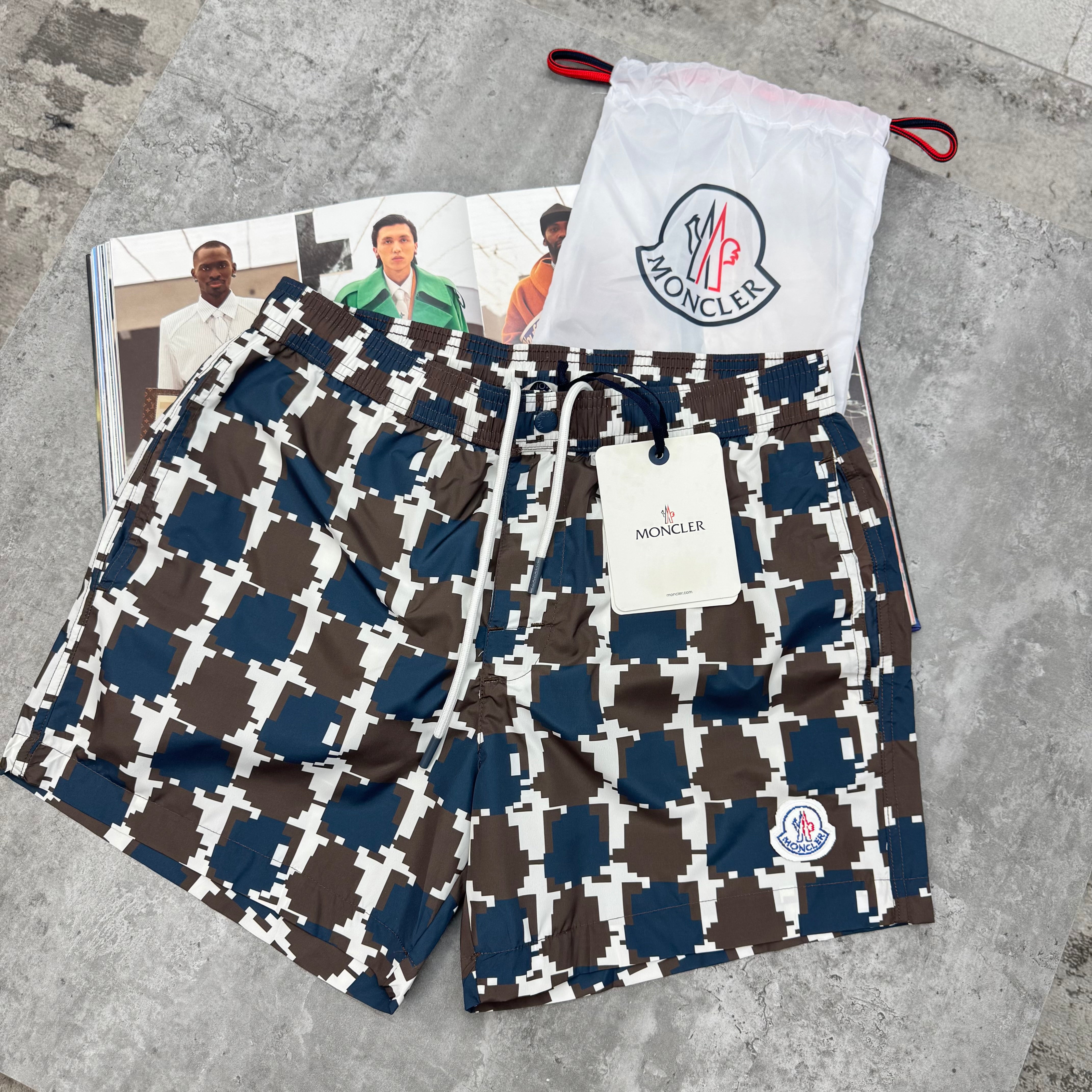 MNCLR - PIXEL BAGGED SWIMS - BLUE/BROWN